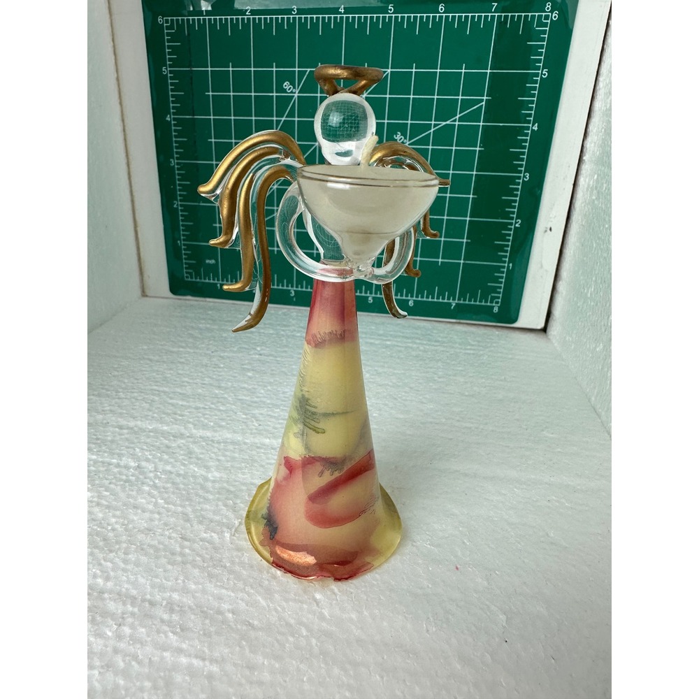 Russ Berrie Glass Angel Candle Holder Figurine Gold Wings Home Decor